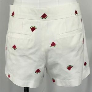 J.CREW Watermelon Embroidered White Chino Shorts